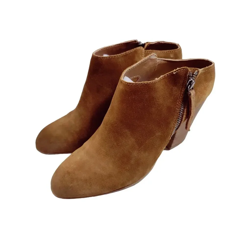 Dolce Vita Women's Sz 10 Hena Camel Brown Suede Block Heel Side Zip Bootie Mule